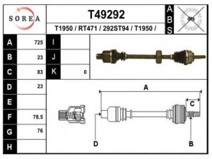 EAI T49292 kardaninis velenas 
 Ratų pavara -> Kardaninis velenas
8200684084