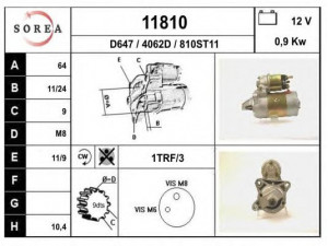 EAI 11810 starteris 
 Elektros įranga -> Starterio sistema -> Starteris
46000345, 46419332, 46419392