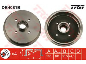 TRW DB4081B stabdžių būgnas 
 Stabdžių sistema -> Būgninis stabdys -> Stabdžių būgnas
171501615, 171501615A, 171501615B