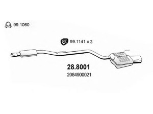 ASSO 28.8001 vidurinis / galinis duslintuvas 
 Išmetimo sistema -> Duslintuvas
2084900021