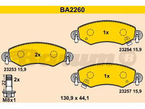BARUM BA2260 stabdžių trinkelių rinkinys, diskinis stabdys 
 Techninės priežiūros dalys -> Papildomas remontas
16 05 976, 47 04 578, 47 06 748