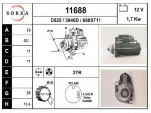 EAI 11688 starteris 
 Elektros įranga -> Starterio sistema -> Starteris
95VW11000CB, 95VW11000CC, 02A911023J
