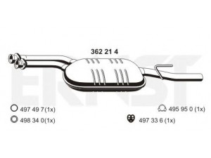 ERNST 362214 vidurinis duslintuvas 
 Išmetimo sistema -> Duslintuvas
210 490 33 21, 210 490 45 21, 210 490 46 21