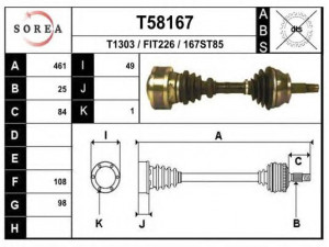 EAI T58167 kardaninis velenas 
 Ratų pavara -> Kardaninis velenas
1600011936, 463071950
