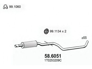 ASSO 58.6051 vidurinis duslintuvas 
 Išmetimo sistema -> Duslintuvas
1T0253209C, 1T0253209P