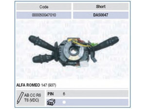 MAGNETI MARELLI 000050047010 vairo kolonėlės jungiklis 
 Vidaus įranga -> Rankinės/kojinės svirties sistema
735293306, 735365524