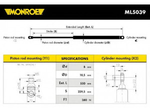 MONROE ML5039 dujinė spyruoklė, bagažinė 
 Priedai -> Bagažinė/pakrovimo skyrius
7550172