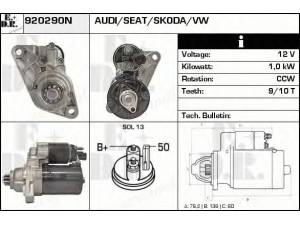 EDR 920290N starteris 
 Elektros įranga -> Starterio sistema -> Starteris
02T911023R, 02T911023S, 02T911024A