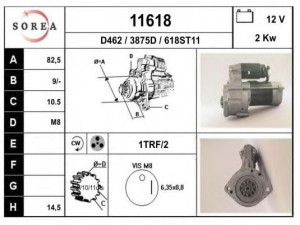 EAI 11618 starteris 
 Elektros įranga -> Starterio sistema -> Starteris
M2T51085, M2T51805, M2T57371, 2330005E00
