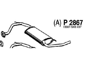 FENNO P2867 vidurinis duslintuvas 
 Išmetimo sistema -> Duslintuvas
18031-SH3506, 18307-SH3A71, 18307-SH3X06
