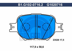 GALFER B1.G102-0716.2 stabdžių trinkelių rinkinys, diskinis stabdys 
 Techninės priežiūros dalys -> Papildomas remontas
04465-13030, 04465-20500, 04465-20570