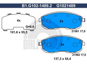GALFER B1.G102-1489.2 stabdžių trinkelių rinkinys, diskinis stabdys 
 Techninės priežiūros dalys -> Papildomas remontas
41060-9J425, D1060-1FE0A, D1060-1KA1A