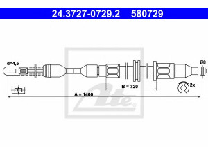 ATE 24.3727-0729.2 trosas, stovėjimo stabdys 
 Stabdžių sistema -> Valdymo svirtys/trosai
5 22 572, 90223404