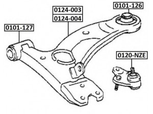 ASVA 0101-127 valdymo svirties/išilginių svirčių įvorė 
 Ašies montavimas/vairavimo mechanizmas/ratai -> Valdymo svirtis/pasukamosios svirties sujungimas -> Montavimas/sutvirtinimas
T11-2909080, 48068-42040, 48068-42041