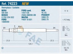 FAE 74223 kaitinimo žvakė 
 Kibirkšties / kaitinamasis uždegimas -> Kaitinimo kaištis
1369590, 1447128, 2S6Q-6M090-BB