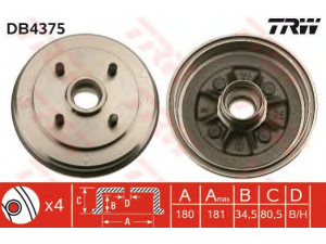 TRW DB4375 stabdžių būgnas 
 Stabdžių sistema -> Būgninis stabdys -> Stabdžių būgnas
4204310030, 4204319015, 4204319045