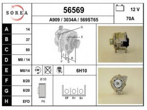 EAI 56569 kintamosios srovės generatorius 
 Elektros įranga -> Kint. sr. generatorius/dalys -> Kintamosios srovės generatorius
1E0318300, 1E0318300B, 1E0418300