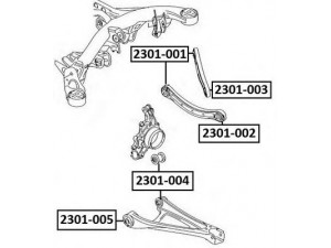 ASVA 2301-005 valdymo svirties/išilginių svirčių įvorė 
 Ašies montavimas/vairavimo mechanizmas/ratai -> Valdymo svirtis/pasukamosios svirties sujungimas -> Montavimas/sutvirtinimas
7L0505312B, 7L0505311B