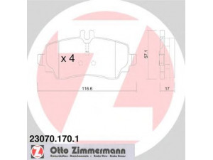 ZIMMERMANN 23070.170.1 stabdžių trinkelių rinkinys, diskinis stabdys 
 Techninės priežiūros dalys -> Papildomas remontas
168 420 0020, 168 420 0120, 168 420 0720