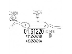 MTS 01.61220 galinis duslintuvas 
 Išmetimo sistema -> Duslintuvas
431253609B, 431253609C, 433253609A