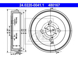 ATE 24.0220-0041.1 stabdžių būgnas 
 Stabdžių sistema -> Būgninis stabdys -> Stabdžių būgnas
42431-52020, 42431-52021