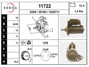 EAI 11722 starteris 
 Elektros įranga -> Starterio sistema -> Starteris
7668314, 7716197, 7727534, 055911023G