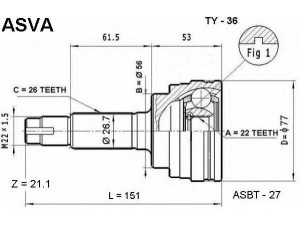 ASVA TY-36 jungčių komplektas, kardaninis velenas 
 Ratų pavara -> Sujungimai/komplektas
43410-16131, 43410-16190, 43410-16191