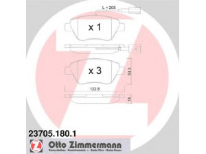 ZIMMERMANN 23705.180.1 stabdžių trinkelių rinkinys, diskinis stabdys 
 Techninės priežiūros dalys -> Papildomas remontas
425407, 77362548, 77363942, 77363974