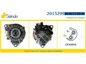 SANDO 2015299.2 kintamosios srovės generatorius 
 Elektros įranga -> Kint. sr. generatorius/dalys -> Kintamosios srovės generatorius
57051R, 57051T, 5705S5, 5805S5