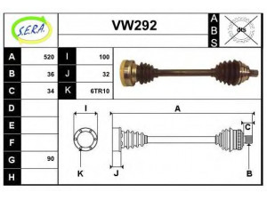 SERA VW292 kardaninis velenas 
 Ratų pavara -> Kardaninis velenas
1K0407271AT, 1K0407271DR, 1K0407451CX