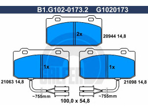 GALFER B1.G102-0173.2 stabdžių trinkelių rinkinys, diskinis stabdys 
 Techninės priežiūros dalys -> Papildomas remontas
795357, 60750465, 60750796, 60750873