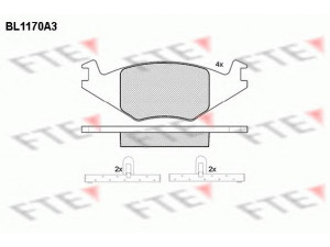 FTE BL1170A3 stabdžių trinkelių rinkinys, diskinis stabdys 
 Techninės priežiūros dalys -> Papildomas remontas
191 698 151 F, 171 615 119 D, 191 698 151
