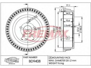 FREMAX BD-9408 stabdžių būgnas 
 Stabdžių sistema -> Būgninis stabdys -> Stabdžių būgnas
4683262, 4877262, 4683262, 4683262