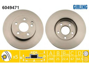 GIRLING 6049471 stabdžių diskas 
 Stabdžių sistema -> Diskinis stabdys -> Stabdžių diskas
0004211912, 2044210012, A0004211912