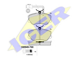 ICER 180949 stabdžių trinkelių rinkinys, diskinis stabdys 
 Techninės priežiūros dalys -> Papildomas remontas
0060 743 565, 0060 760 121, 9 944 814