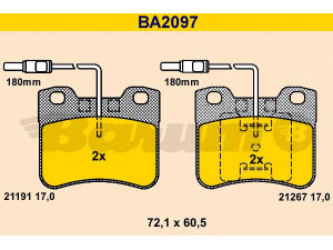 BARUM BA2097 stabdžių trinkelių rinkinys, diskinis stabdys 
 Techninės priežiūros dalys -> Papildomas remontas
95 619 550, 95 646 300, 95 658 617