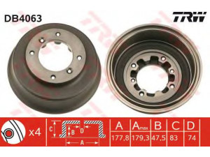 TRW DB4063 stabdžių būgnas 
 Stabdžių sistema -> Būgninis stabdys -> Stabdžių būgnas
21A1279, GDB106, GDB90106, 39722308