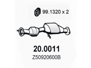ASSO 20.0011 katalizatoriaus keitiklis 
 Išmetimo sistema -> Katalizatoriaus keitiklis
Z50920600B, Z53620600A, Z53720600B