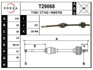 EAI T29068 kardaninis velenas 
 Ratų pavara -> Kardaninis velenas
3273A9, 3273C0, 3273H4, 3273H8