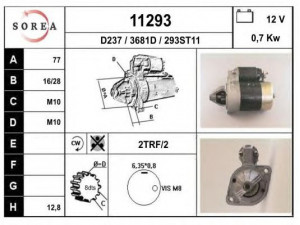 EAI 11293 starteris 
 Elektros įranga -> Starterio sistema -> Starteris
M2T44081, M2T49881, M3T32581, M3T32582
