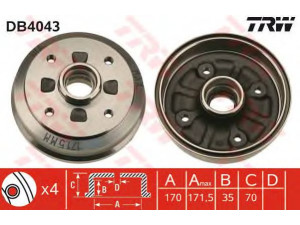 TRW DB4043 stabdžių būgnas 
 Stabdžių sistema -> Būgninis stabdys -> Stabdžių būgnas
D00126251A, D00126251B, DA0126251