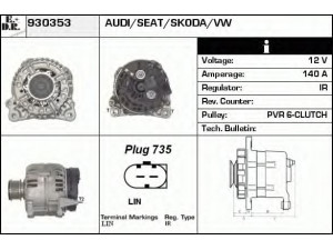 EDR 930353 kintamosios srovės generatorius 
 Elektros įranga -> Kint. sr. generatorius/dalys -> Kintamosios srovės generatorius
03L903023, 03L903023A, 03L906023