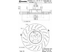BREMBO 09.A819.11 stabdžių diskas 
 Dviratė transporto priemonės -> Stabdžių sistema -> Stabdžių diskai / priedai
2214211812, 2304210712