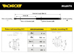 MONROE ML6078 dujinė spyruoklė, bagažinė 
 Priedai -> Bagažinė/pakrovimo skyrius
6J3827550