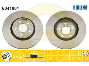 GIRLING 6041901 stabdžių diskas 
 Stabdžių sistema -> Diskinis stabdys -> Stabdžių diskas
04509994AA, 4509994, 4509994AA