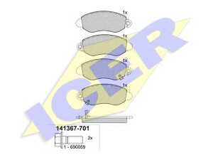 ICER 141367 stabdžių trinkelių rinkinys, diskinis stabdys 
 Techninės priežiūros dalys -> Papildomas remontas
1 318 139, 1 465 166, 4 077 636