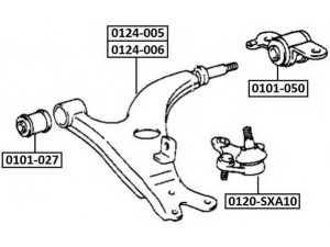 ASVA 0101-050 valdymo svirties/išilginių svirčių įvorė 
 Ašies montavimas/vairavimo mechanizmas/ratai -> Valdymo svirtis/pasukamosios svirties sujungimas -> Montavimas/sutvirtinimas
48075-42050, 48075-42010, 48075-42011