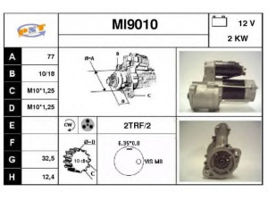 SNRA MI9010 starteris 
 Elektros įranga -> Starterio sistema -> Starteris
M2T74171, MD140190, MD194976