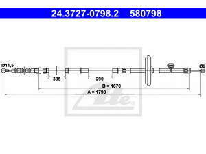 ATE 24.3727-0798.2 trosas, stovėjimo stabdys 
 Stabdžių sistema -> Valdymo svirtys/trosai
13328132, 5 22 063, 13328132