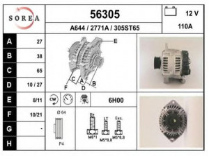 EAI 56305 kintamosios srovės generatorius 
 Elektros įranga -> Kint. sr. generatorius/dalys -> Kintamosios srovės generatorius
7701352122